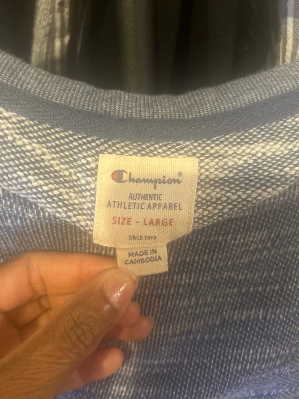 Champion Blue Heathered Raglan Sleeve Women's Sweat Shirt. 100% Cotton.Sz. Large